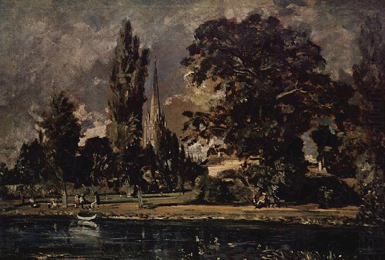 Die Kathedrale von Salisbury vom Flub aus gesehen, mit dem Haus des Archidiakonus Fischer, Skizze, John Constable